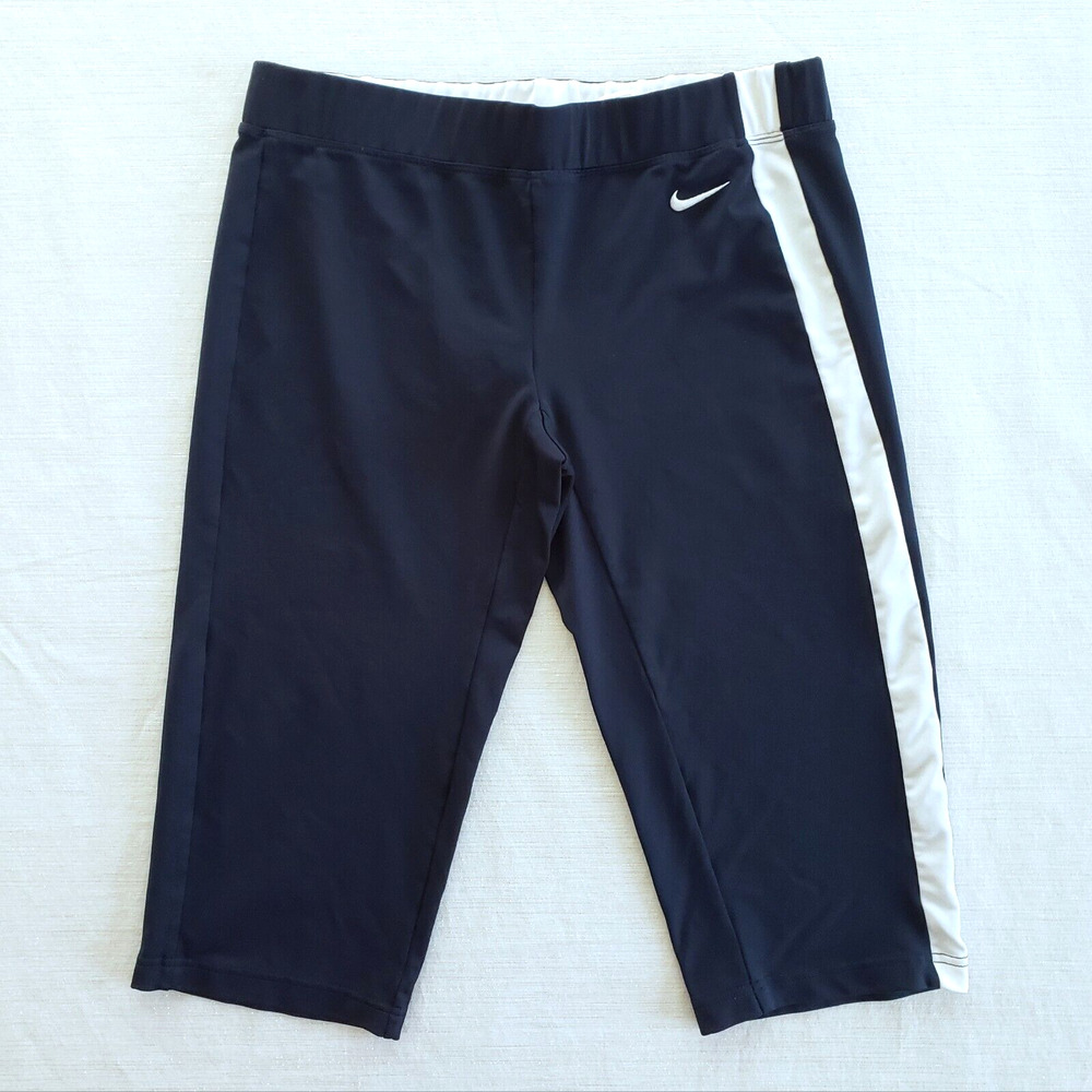 Nike Running Pants Womens M Blue Crop Leggings Activewear Casual Athleisure Yoga